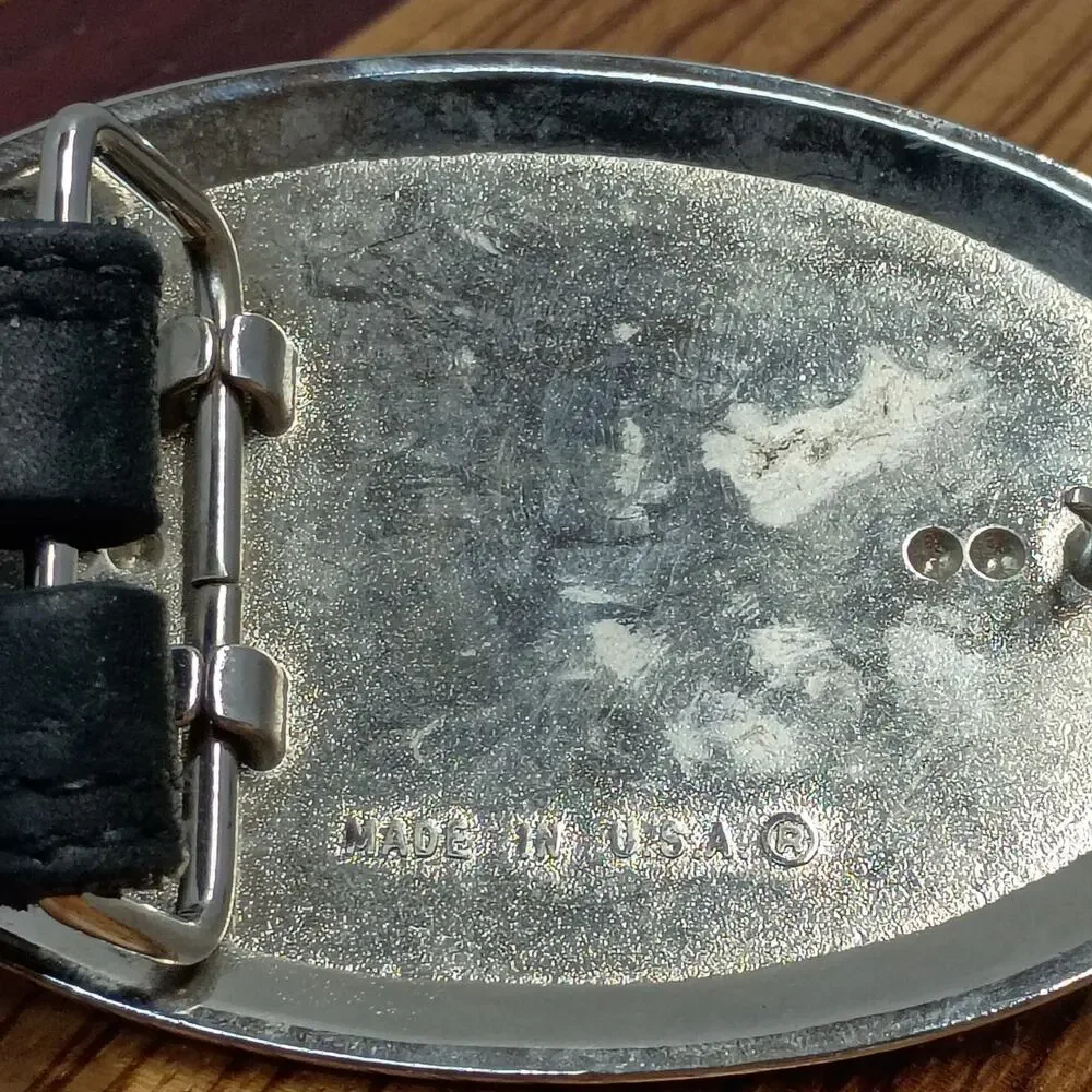 Rhinestone Shamrock Buckle Silver Creek Genuine Leather Belt Mens 36 Black USA